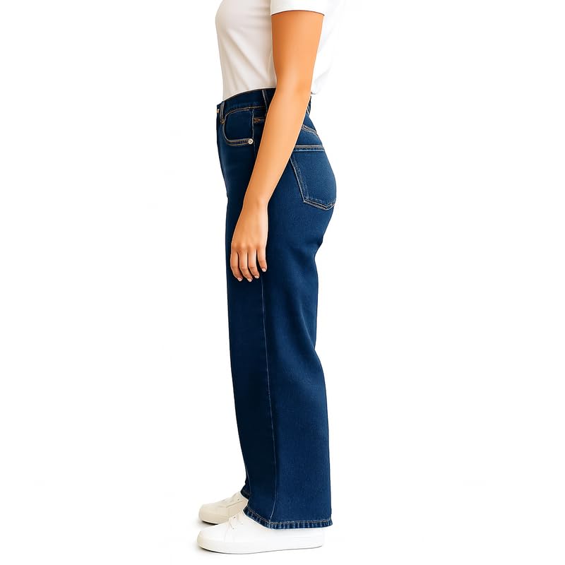 Image of Danbro Women's High Waist Baggy Fit Wide Leg Denim Jeans | Stylish Relaxed Fit Jeans for Women | Trendy High Rise Casual Pants