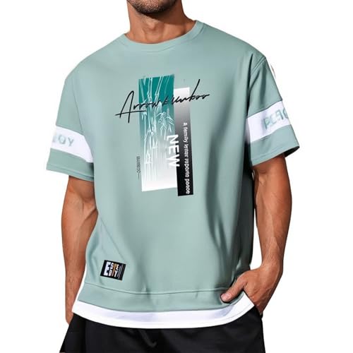 Camiseta de manga corta para hombre con cuello redondo, bloque de color, seda de hielo, camiseta de verano, informal, camiseta de algodón para hombre, talla grande, Y2K, hip hop, ropa de calle,