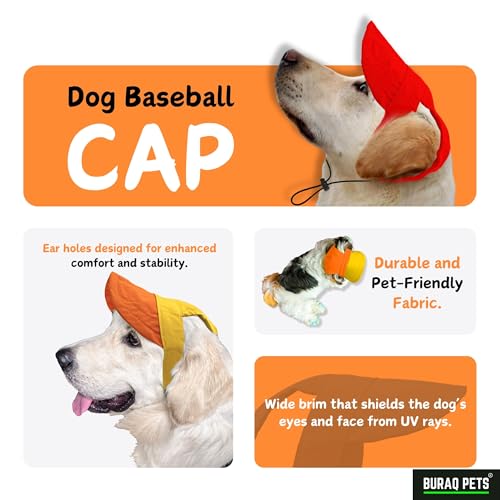 Image of Buraq Pets Dog Baseball Cap, Pet Sun Hats with Ear Holes, Sport Hat for Medium, Large, Doggies Adjustable Drawstring Puppies, Cats, Visor Hat (Black, M)