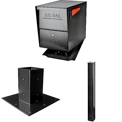 Image of Mail Boss 7206 Package Master Curbside Locking Security Mailbox | Medium, Black, Surface Mount Base Plate & In-Ground Mounting Post, 43 x 4 x 4 inches