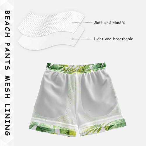 Pigsaly Boys' Swim Board Shorts Spring Watercolor Green Palm Leaves Boy's Swim Trunks Kids Swimwear 5T4