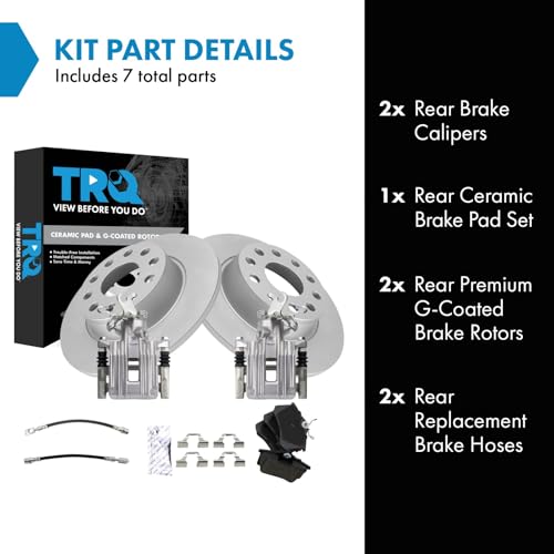 Image of TRQ Rear Brake Pad and Rotor Set Ceramic G Coated Rotors Calipers Compatible with 2010 Audi A3 A3 Quattro 2011 Volkswagen Golf 2013 Jetta