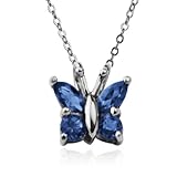 Amazon Collection Sterling Silver Sapphire Butterfly Pendant Necklace , 18"