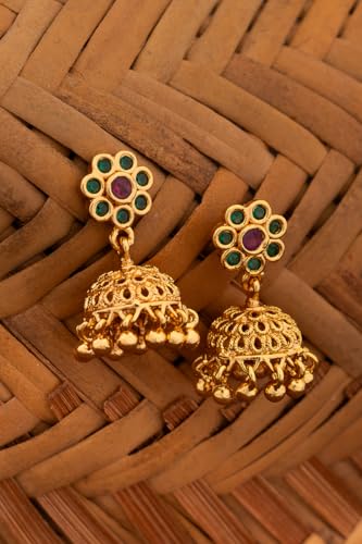 Image of Radha's Creations brass Ruby Emerald stud earrings one gram gold for women and girls one gram gold