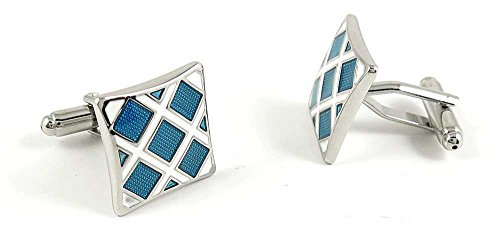 Par de Mancuernillas Azules de Cuadrícula Clásicas para Hombre miniatura 1
