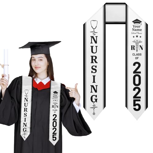 Personalized Nursing Stoles for Graduation 2025, Custom Nurse Stole with Medical Logo, Nurse RN Graduation Gifts, Class of 2025 Graduation Sash for Nursing Students