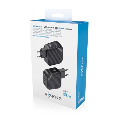 Aisens - ASCH-100W4P029-BK - Caricatore Gan 100W, 3XUSB-C PD3.0 QC4.0, 1XUSB-A QC3.0, Nero - 7