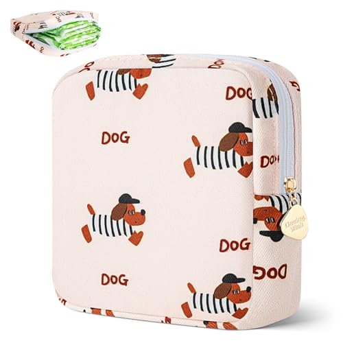 Image of Period Bag Pouch Soft Cloth Sanitary Napkin Storage Bag Portable Menstrual Pad Pouches Tampon Holder for Purse First Period Kit for Girls 9-12 (Black Striped Dog)