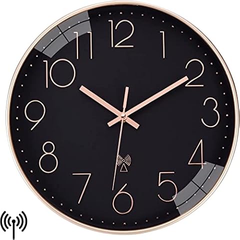 NESIFEE 30 cm, Moderne Funkuhr, funkgesteuerte Wanduhr, leise, kein Ticken, gut lesbar, batteriebetriebene Wanduhr für Wohnzimmer Schlafzimmer… Cover