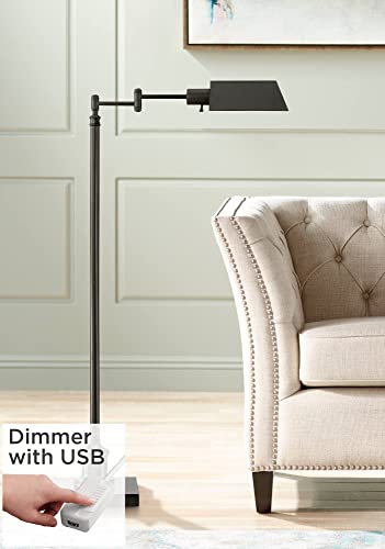 Regency Hill Jenson Industrial Adjustable Swing Arm Pharmacy Lamps Floor Standing With Usb Charging Port 54" Tall Dark Bronze Metal Decor For Living Room Reading House Bedroom Home Office #TOP1
