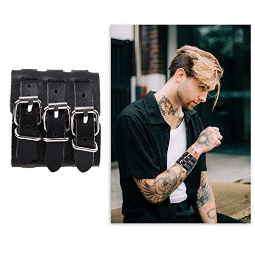 Eco-Fused Cosplay Punk Gothic Medieval Leather Wristband - Vintage, Viking, Steampunk, Rock Cuff Bangle - Unisex Bracelet - For Men And Women - Costume, Casual, Themed Party Wear Fashion Accessory #TOP4