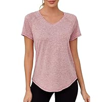 Gyabnw T-Shirt Sport Femme Manches Courtes col V Tee Shirt Top Respirant avec Bandes Réfléchissantes Léger et Confortable Haut de Sport Fonctionnel Adaptées au Fitness Running Yoga
