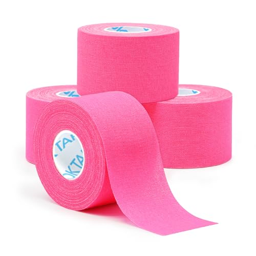 Image of OK TAPE Athletic Sports Tape(4 Packs) Pink- 32.8ft Per Roll Athletic Tape for Injuries,Strong Stick No Residue Athlete & Sport Trainers First Aid Injury Wrap, Hockey Stick