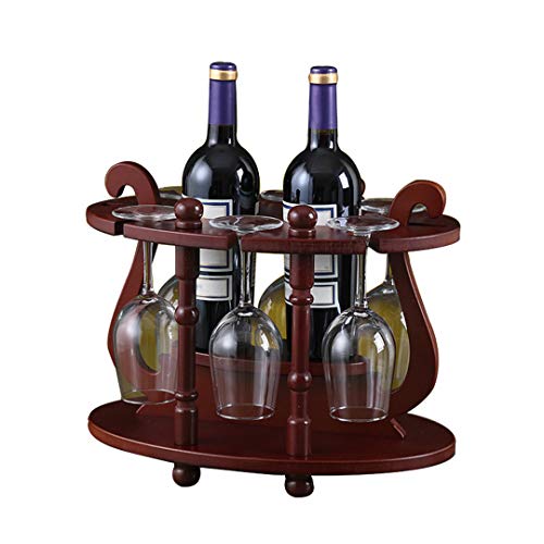 Weinregal, Vintage chinesischer Massivholz Yuanding Weinständer, halten 2 Weinflaschen und 6 Gläser, perfekt für Wohnkultur, Weinkeller Cover