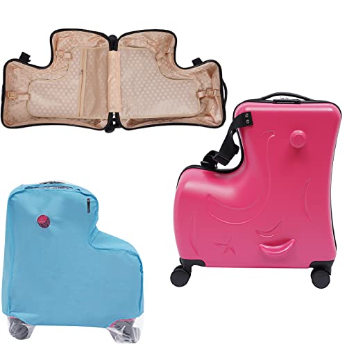 DNYSYSJ 20 Inch Children's Ride On Trolley Luggage-Fuchsia Portable Universal Wheel Luggage Carry On Luggage-Waterproof Unisex Travel Kids luggage kid suitcase rideable
