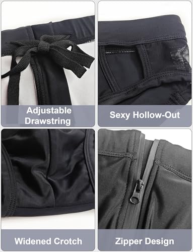 FEOYA Men’s Swim Briefs Low Rise Swimsuit Bikini Surf Bathing Suit Thong Shorts Side Hollow Zip Front4