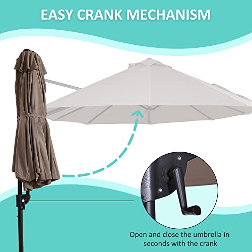 Outsunny 14Ft Patio Umbrella Double-Sided Outdoor Market Extra Large Umbrella With Crank, Cross Base For Deck, Lawn, Backyard And Pool, Brown #TOP5