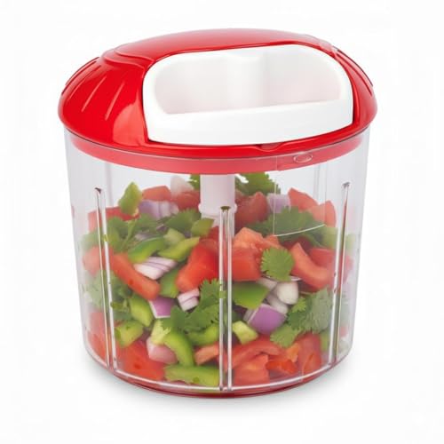 Picadora y Batidora Manual con Cuerda 1 L – 5 Cuchillas de Acero Inoxidable – Sin Electricidad – Ideal para Verduras, Salsas y Huevos – Compacta y Fácil de Limpiar