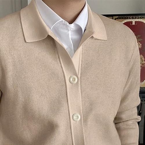 Cable Knitted Cardigan Sweater for Men Lightweight Open Front V Neck Sweaters Button Long Sleeve Solid Knitwear (XX-Large,Khaki)3