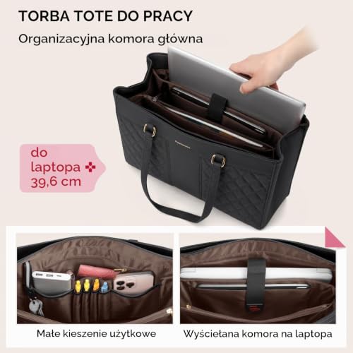 RAINSMORE Torby na laptopa dla kobiet 15,6 cala, Czarny