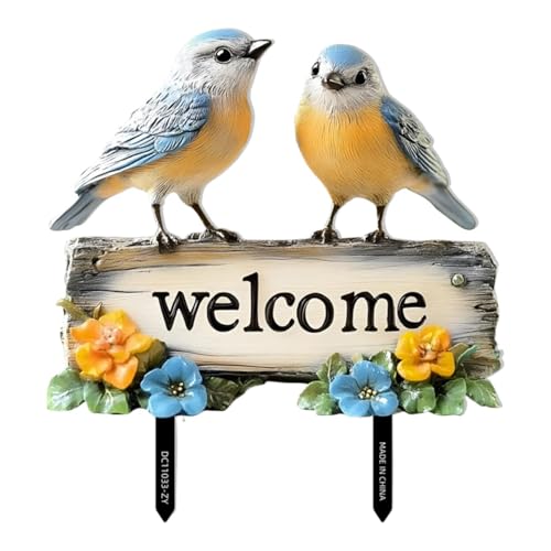 SZLIFE Cartello da Giardino Welcome Birds, picchetto da Giardino, Motivo bifacciale, Decorazione da Giardino per Prato e