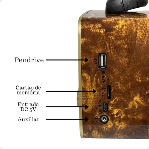 Rádio Am Fm Retro Vintage Recarregável Bivolt Pilha Tomada e Bateria Lanterna (Marrom)