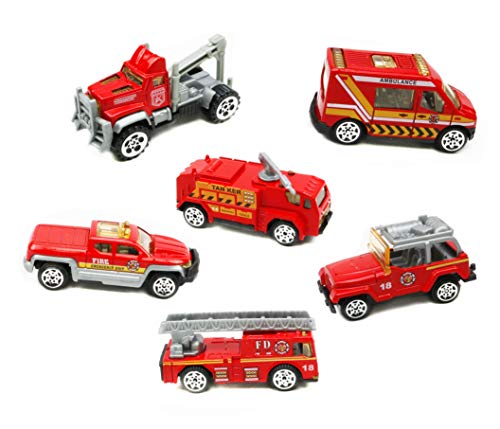 Smart Novelty Die Cast Emergency Trucks Vehicles Toy Cars Play Set in Carrier Truck - 7 in 1 Transport Truck Emergency Car Set for Kids Gifts (Fire Vehicle Set) - Thumbnail 2