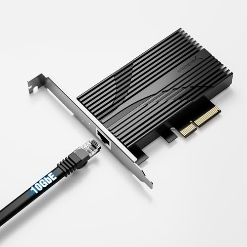 SABRENT 10 Gigabit Ethernet PCIe Network Adapter – PCIe 3.0 x4 Card, Aluminum Heatsink, Backward Compatible with 5GbE/2.5GbE/Gigabit/Fast Ethernet, Fits x4/x8/x16 Slots, Status LEDs (NT-10PE)