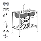 【EASY CLEAN】: Workstation sink with the smooth surface, this sink is easy to clean and sanitizing. just wipe by paper or rag. The hand washing sink has both hot and cold inlets, which can provide you with the most suitable water temperature in any season.