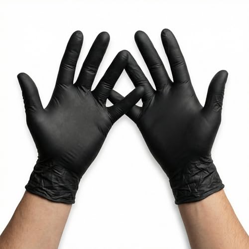 KMINA Guantes Nitrilo Talla M (100 Guantes), Desechables, Sin Polvo, Libre de Latex, Negro
