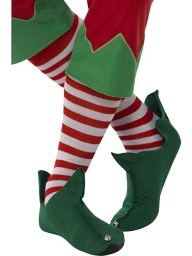 Smiffys Long Red &White Striped Socks, Knee High Festive Socks for Adults, One Size Christmas Fancy Dress Accessory, Santa or Elf Costume, Holiday Party Outfit Add-On