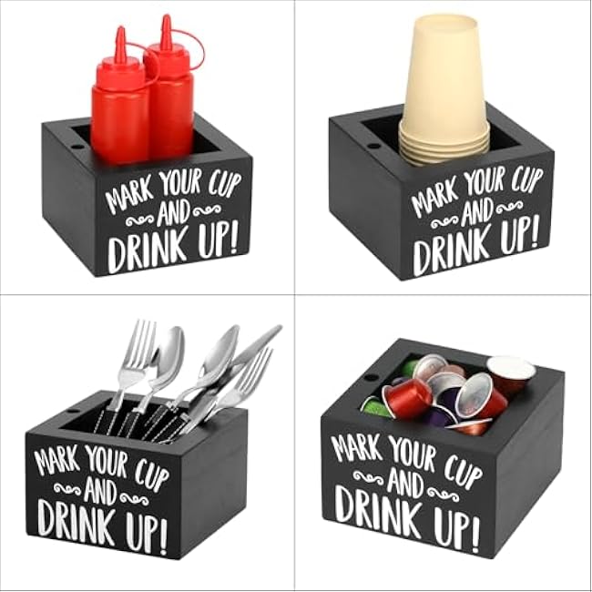 QWORK Disposable Cup Holder with Marker Slot - Solid Wood, Wooden Party Cup Holder, Drink Caddy Dispenser Organizer Drink Up Cup Holder for Kitchen, Parties, Bathrooms, Housewarming Party Decor