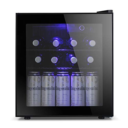 Antarctic Star 1.6Cu.ft Wine Cooler/Cabinet Beverage Refigerator Small Wine Cellar Soda Beer Counter Top Bar Fridge Quiet Operation Compressor Freestanding Door Black Glass #TOP5
