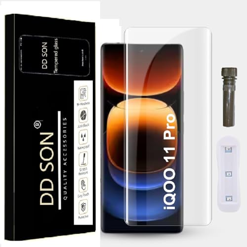Image of DD SON Premium UV Tempered Glass Screen Protector Compatible For IQOO 11 Pro (6.78 Inch, Pack of 1) Smartphone (Pack Of 1) With Edge To Edge Full Coverage UV And Easy Installation Kit