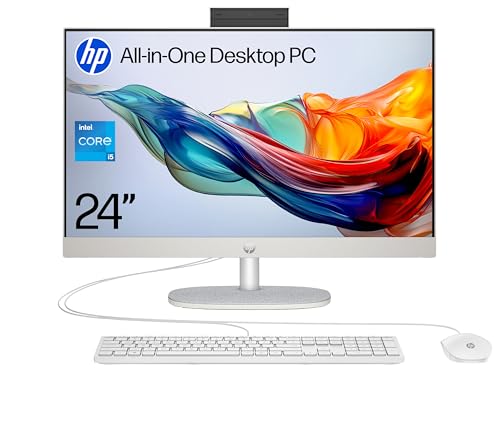 HP 24” All-in-One Desktop PC | Intel® Core™ i5 i5-1335U Processor | 8 GB RAM | 512 GB SSD | Intel Iris Xe Graphics | FHD Display | Windows 11 Home | Dual Speakers | Shell White | 24-cr0047sa