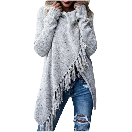 duxyoz Damen-Pullover, Umhang, Quastensaum, lange Strickjacke, Strickpullover, Poncho, Mantel, gesprenkelte Fransen, Cardigan, lockerer Schal, Wickelumhang, Schal, Knopf, Rundhalsausschnitt duxyoz Damen-Pullover, Umhang, Quastensaum, lange Strickjacke, Strickpullover, Poncho, Mantel, gesprenkelte Fransen, Cardigan, lockerer Schal, Wickelumhang, Schal, Knopf, Rundhalsausschnitt