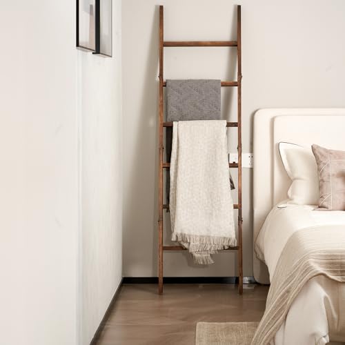 Blanket Ladder For The Living Room 6-Tier, Wooden Decorative Quilt Holder For Bed Room, Wall-Leaning Towel Rack For Bathroom,Rustic Farmhouse Ladders For Display. thumb #4