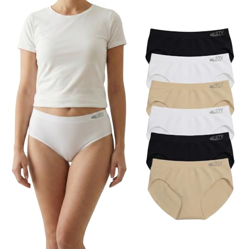 idolika - Pack 6 - Bragas Mujer - Bragas sin Costura Mujer - Ropa Interior Mujer - para Uso Diario, comodas y elasticas (FR/ES, Letras, M, Regular, Regular)