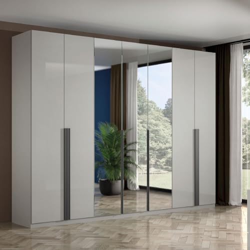 8 appendiabiti Stilprojectstore Armadio 7 Ante grigio laccato lucido c/3 specchi L 320 - Onda