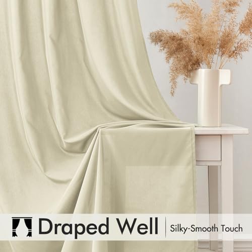 Image of MIULEE Cream Beige Semi Sheer Privacy Curtains Drapes 2 Panels 52W x 96L | Semi sheer privacy, non-see-through, light filtering, fits kitchen, bathroom, bedroom