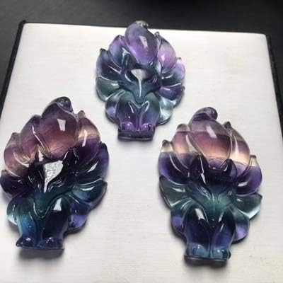 ランダムに髪 1pc 天然蛍石キツネペンダントキツネ妖精結婚恋人キツネ男性女性ネックレス九尾キツネクリスタルジュエリーギフト 鎖