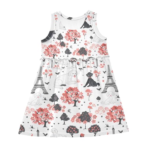 ALAZA Girls Dress Sleeveless Paris Eiffel Tower and Poodle Dogs Girl Casual Summer Dresses Girls Sundress, 2-8 Years2