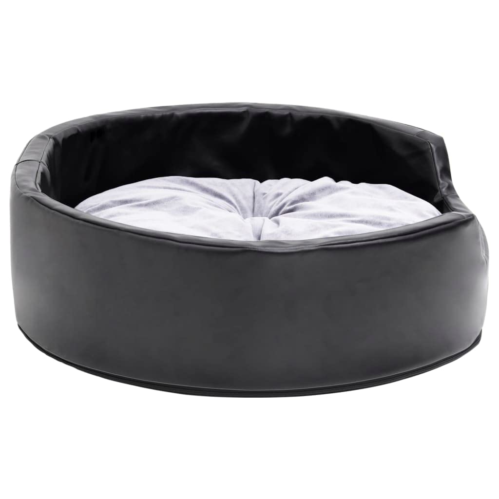 Hundebett Schwarz-Grau 69x59x19 cm mit Plüsch und Kunstleder, rutschfestes Hundesofa, waschbares Haustierbett, gelenkschonendes Liegekissen für Welpe und Senior