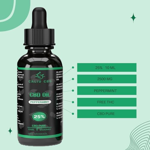 CALIU CBD | Huile de CBD Bio 25% (2500mg) | 10ml - 400 Gouttes | Arôme Menthe | Huile de Chanvre Premium | 0% THC | Fabriqué dans l’UE | Bien-être & Sommeil | cdb Hemp Oil. – Image 3
