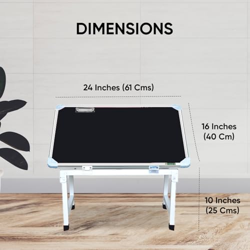 Image of YAJNAS Multipurpose Whiteboard & Laptop Table | Portable Study & Lap Desk for Bed with Laptop Support | Lap Bed Table with Height Adjustable, Ideal for Home & Office Presentation- 15 x 23, Black