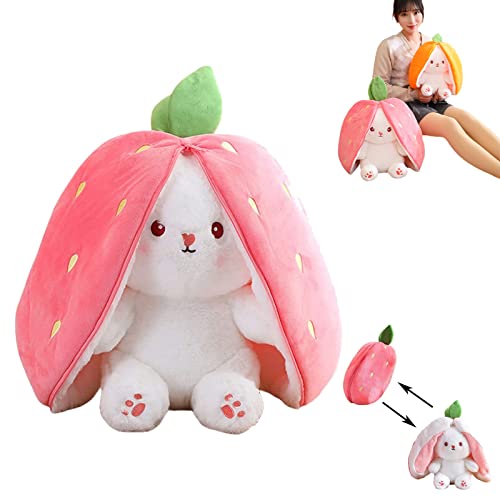 ikoopetu Rabbit Muppet Toys,Strawberry Bunny Plush Easter Bunny,Soft Plushie Toys Cute Carrot and Strawberry Bunny,Rabbit Plush Toy Gifts for Girls (25cm/9.8in,Strawberry Bunny)