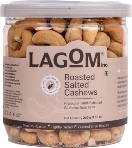 Image of Lagom Roasted Salted Cashew Nuts 200g | Lightly Salted Kaju, Dry Roasted | Small Batch Roasted, Crunchy & Flavorful | No Preservatives | Vegan, Gluten Free, Non-GMO
