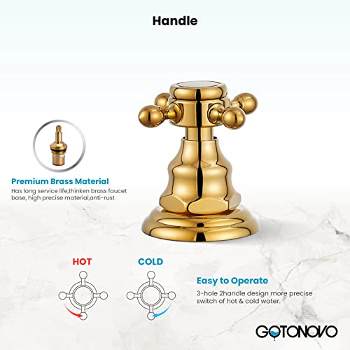 Gotonovo Widespread Bathroom Faucet With Pop Up Drain Assembly Included With Overflow Silver Polished Gold 3 Holes Deck Mounted Victorian Style Dual Cross Knobs Hot And Cold Water #TOP7