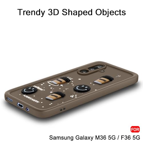 Image of TheGiftKart Back Cover Case for Samsung Galaxy M36 5G / F36 5G | Cute Fun Cartoon 3D Smiley Coffee Case | Full Camera Protection | ShockProof Back Cover Case for Samsung M36 / F36 5G (Silicone, Brown)