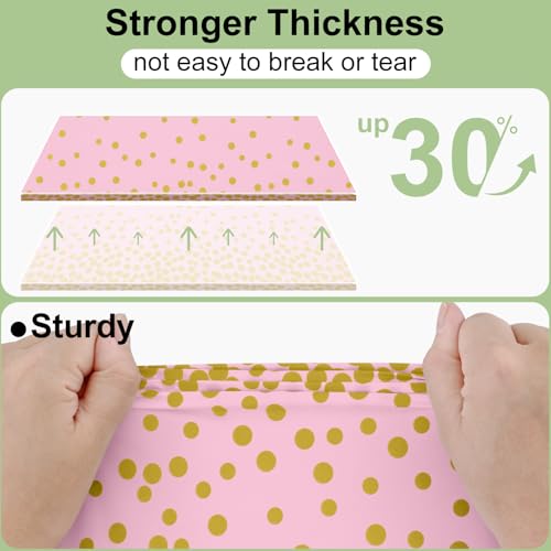 Image of Smiry Plastic Table Cloth Disposable 8 Pack, 54 x 108 Inch Rectangle Waterproof Tablecloth, Printed Gold Table Runner Style for Birthday Weeding, Party Decorations, Leakproof & Sturdy, Pink and Gold